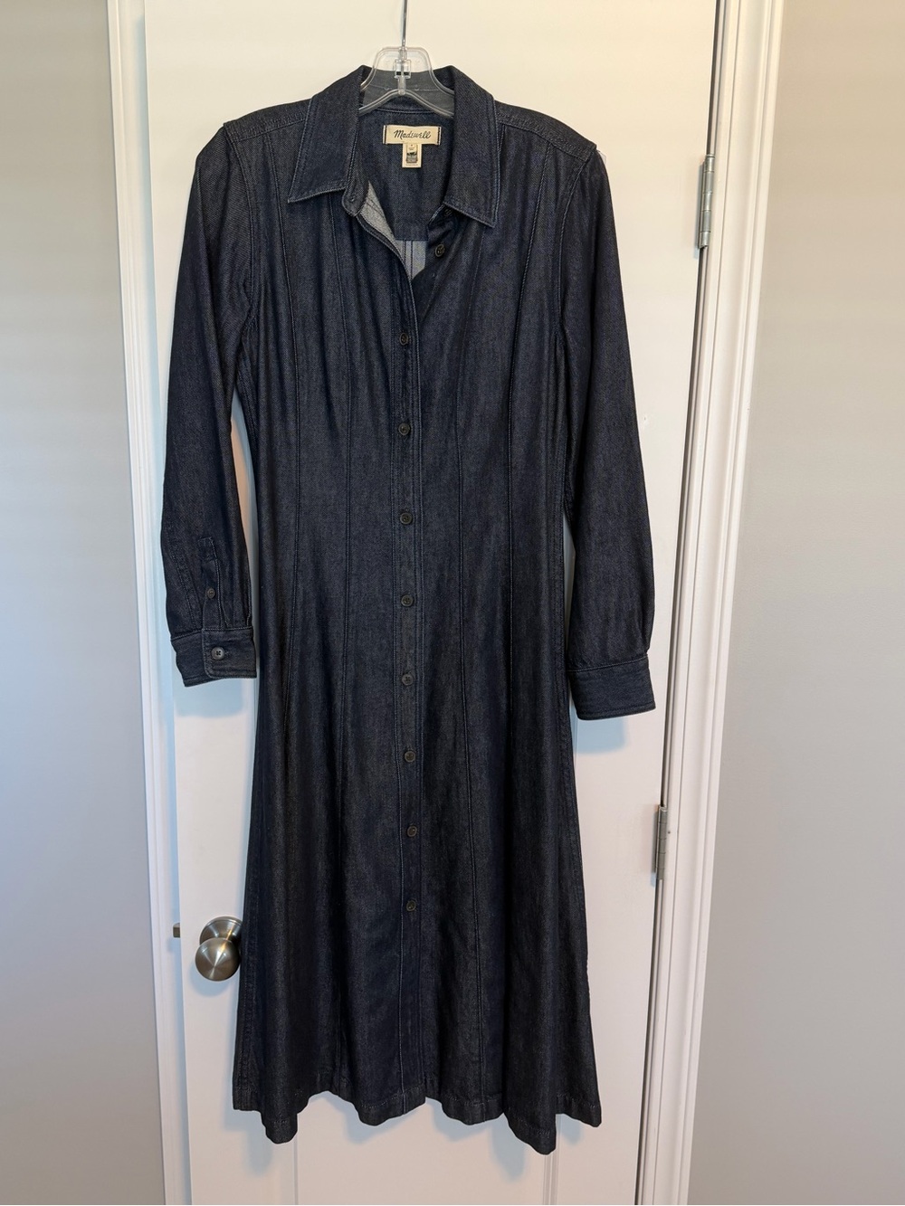 Madewell Dark Indigo Button-Front Long Sleeve Denim Dress